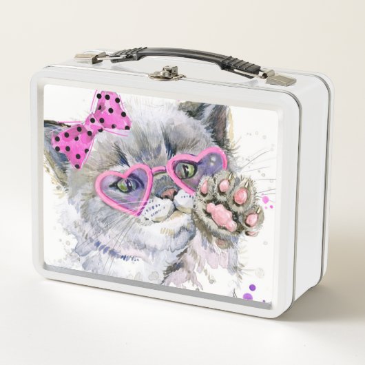 かわいい水彩画の子ネコ メタルランチボックス (正面)