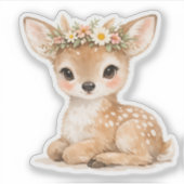 かわいい水彩画の子鹿ビニールステッカー シール (正面)