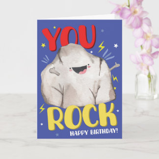 かわいい水彩画の岩石のバースデーカード ユーモアあふれる「You Rock」デザイン カード