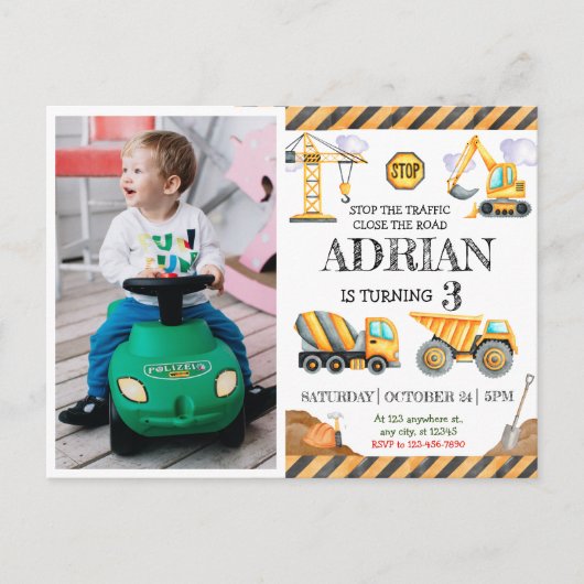 かわいい水彩画の建設子供の誕生日 ポストカード (正面)