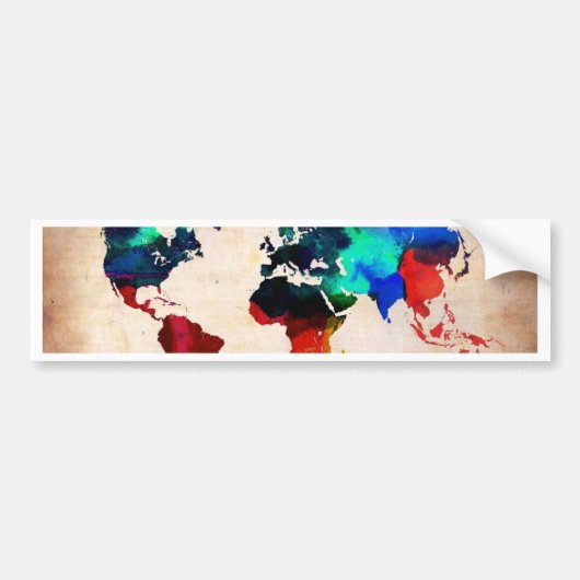 かわいい水彩画の旧世界の地図 バンパーステッカー (正面)