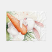 かわいい水彩画の春のウサギとニンジン フリースブランケット (正面(横))
