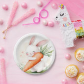 かわいい水彩画の春のウサギとニンジン ペーパープレート (パーティー)