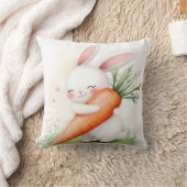 かわいい水彩画の春のウサギ ニンジン クッション (ブランケット)