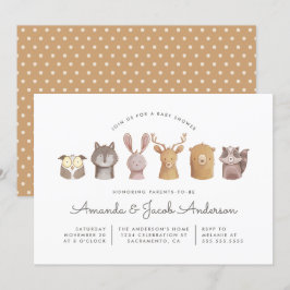 かわいい水彩画の森の動物たち ベビーシャワー 招待状