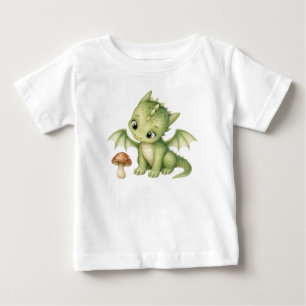 かわいい水彩画の森の赤ちゃんドラゴン子供服 ベビーTシャツ