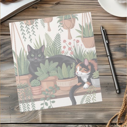 かわいい水彩画の植物と猫 ノートパッド