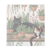 かわいい水彩画の植物と猫 ノートパッド (正面)