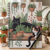 かわいい水彩画の植物と猫 ノートブック