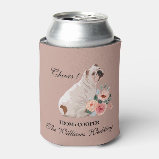 かわいい水彩画の犬の結婚式 缶クーラー (缶正面)
