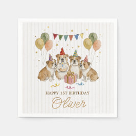 かわいい水彩画の男の子と犬の誕生日 スタンダードカクテルナプキン
