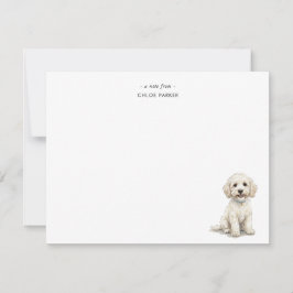 かわいい水彩画の白いコッカプー犬フラットデザイン サンキューカード
