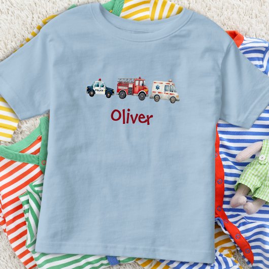 かわいい水彩画の緊急車両の少年デザイン トドラーTシャツ