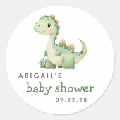 かわいい水彩画の緑の恐竜ベビーシャワー ラウンドシール (正面)