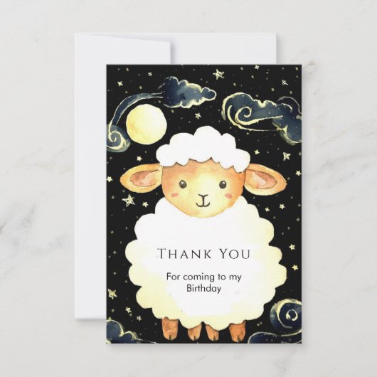 かわいい水彩画の羊の誕生日 サンキューカード (正面)