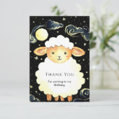 かわいい水彩画の羊の誕生日 サンキューカード (スタンド正面)