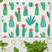 かわいい水彩画の花盛りのサボテンパターン キッチンタオル (折り畳み)