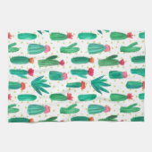 かわいい水彩画の花盛りのサボテンパターン キッチンタオル (横)