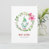 かわいい水彩画の花輪と小人のホリデーカード シーズンカード (スタンド正面)