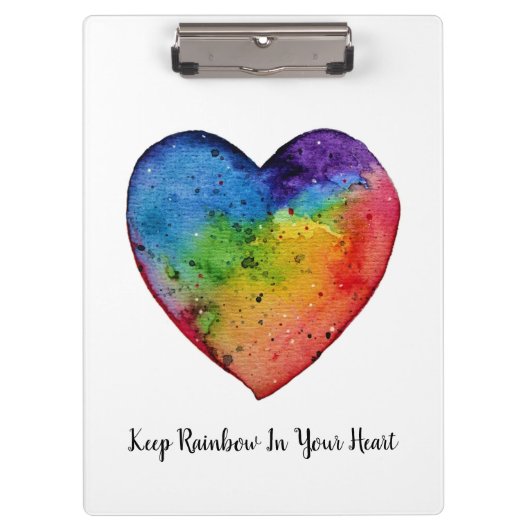 かわいい水彩画の虹のハート クリップボード (正面)