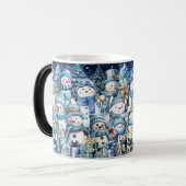 かわいい水彩画の青い雪だるまファミリー モーフィングマグカップ (正面左)