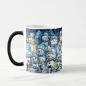 かわいい水彩画の青い雪だるまファミリー モーフィングマグカップ (左)