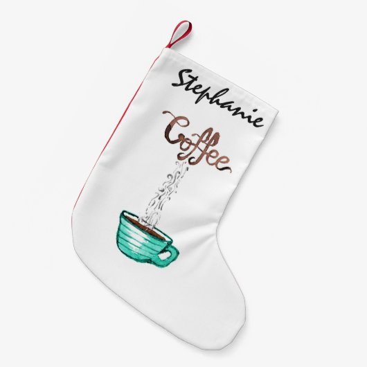 かわいい水彩画の高温多湿のコーヒー スモールクリスマスストッキング (正面 (吊り時))