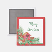 かわいい水彩画の鳥小屋 クリスマスホリデー マグネット (正面/裏面)