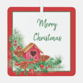 かわいい水彩画の鳥小屋 クリスマス ホリデー メタルオーナメント (裏面)
