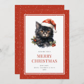 かわいい水彩画の黒猫のメリークリスマスカード シーズンカード (正面/裏面)