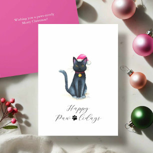 かわいい水彩画の黒猫クリスマスカード シーズンカード