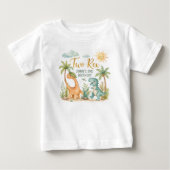かわいい水彩画の2匹の恐竜 2歳の誕生日  ベビーTシャツ (正面)