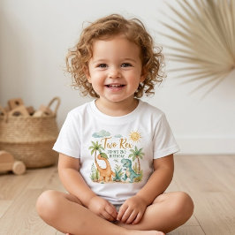 かわいい水彩画の2匹の恐竜 2歳の誕生日  ベビーTシャツ