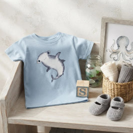 かわいい水彩画ハンマーヘッドシャークの誕生日 ベビーTシャツ