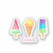 かわいい水彩画風アイスクリームステッカー シール (正面)