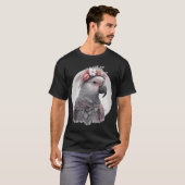 かわいい水彩画 ヨウム 花柄 クリ Tシャツ (正面フル)