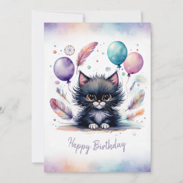 かわいい水彩画 黒猫 ハッピーバースデー シーズンカード