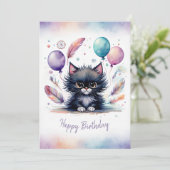 かわいい水彩画 黒猫 ハッピーバースデー シーズンカード (スタンド正面)