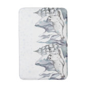 かわいい水彩白いシールパインツリーズスノーフレーク バスマット (正面縦)