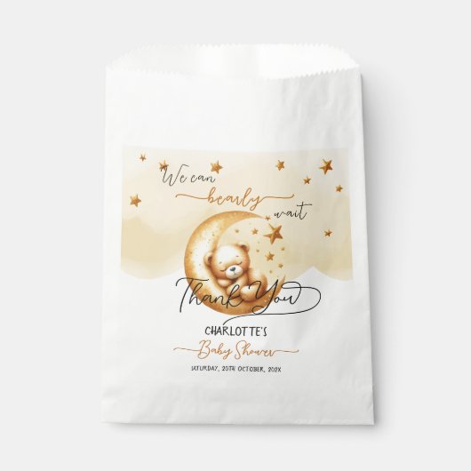 かわいい水彩眠るクマ月の赤ちゃんシャワー フェイバーバッグ (正面)