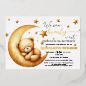 かわいい水彩眠るクマ月の赤ちゃんシャワー 箔招待状 (正面)