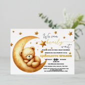 かわいい水彩眠るクマ月の赤ちゃんシャワー 箔招待状 (立ち正面)