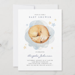 かわいい水彩眠るベビーキツネベビーシャワー 招待状