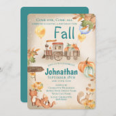 かわいい水彩秋の列車招待状 招待状 (正面/裏面)