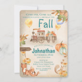 かわいい水彩秋の列車招待状 招待状 (正面)