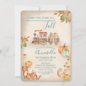 かわいい水彩秋の列車 招待状 (正面)