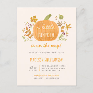かわいい水彩秋リトルカボチャ赤ちゃんシャワー インビテーションポストカード