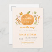 かわいい水彩秋リトルカボチャ赤ちゃんシャワー インビテーションポストカード (正面/裏面)