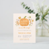 かわいい水彩秋リトルカボチャ赤ちゃんシャワー インビテーションポストカード (スタンド正面)