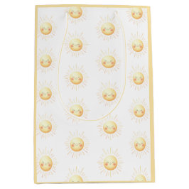 かわいい水彩笑顔の黄色いサンシャインキッズ ミディアムペーパーバッグ